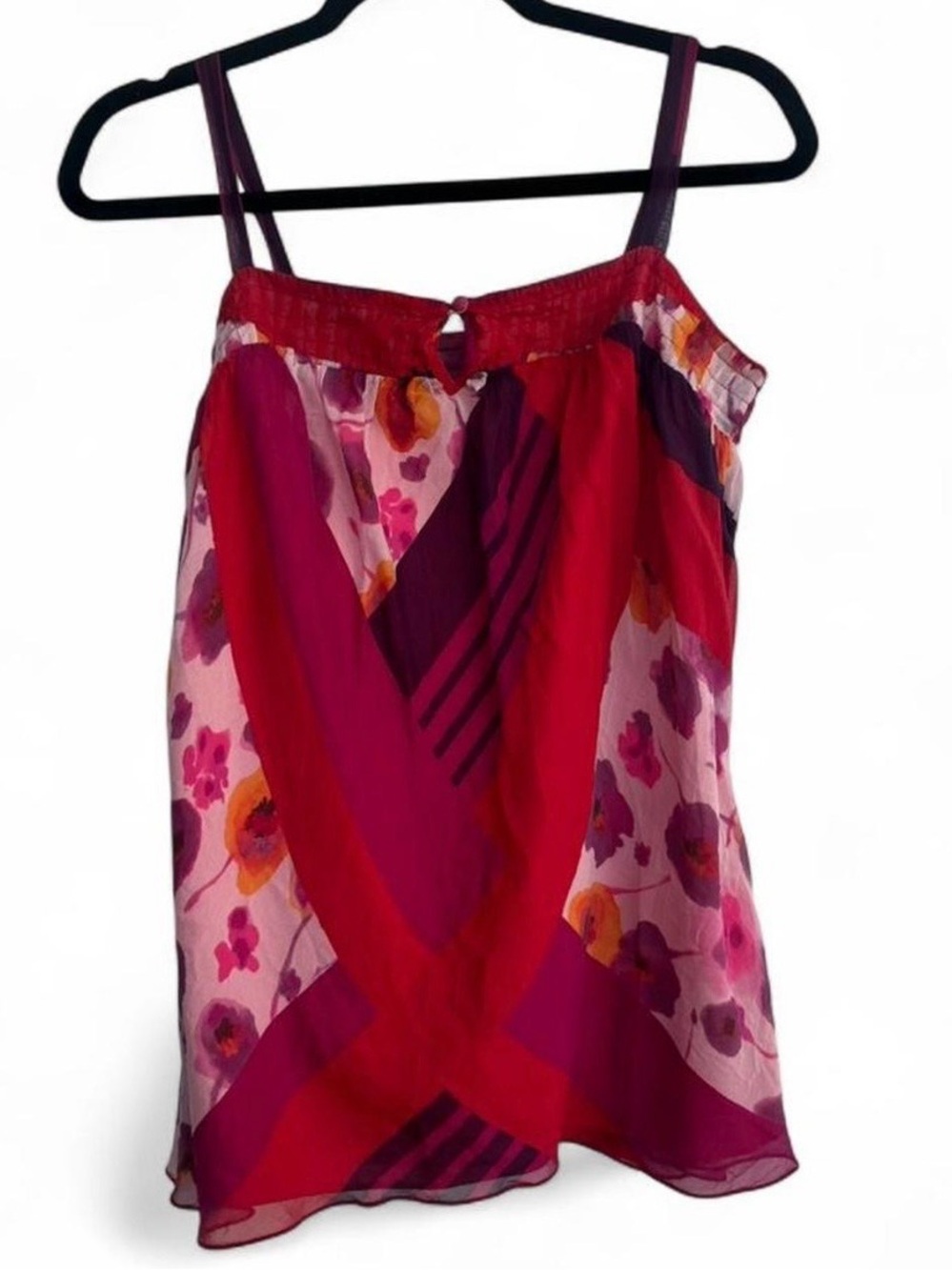 Silk Red/Magenta Floral Sleeveless Cami Top